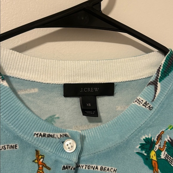 J Crew Light Blue Novelty Print Florida Beaches Cardigan Size XS - Picture 3 of 5